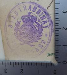 - (Stadtrabbinat Stuttgart), Stempel: Wappen, Ortsangabe, Berufsangabe/Titel/Branche; 'Statdrabbinat Stuttgart'.  (Prototyp)