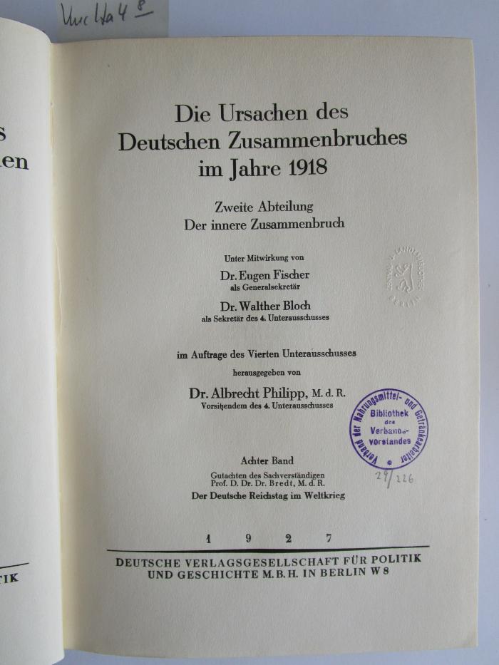 Kuc Ha 4 8: Die Ursachen des deutschen Zusammenbruches im Jahre 1918 (1928)