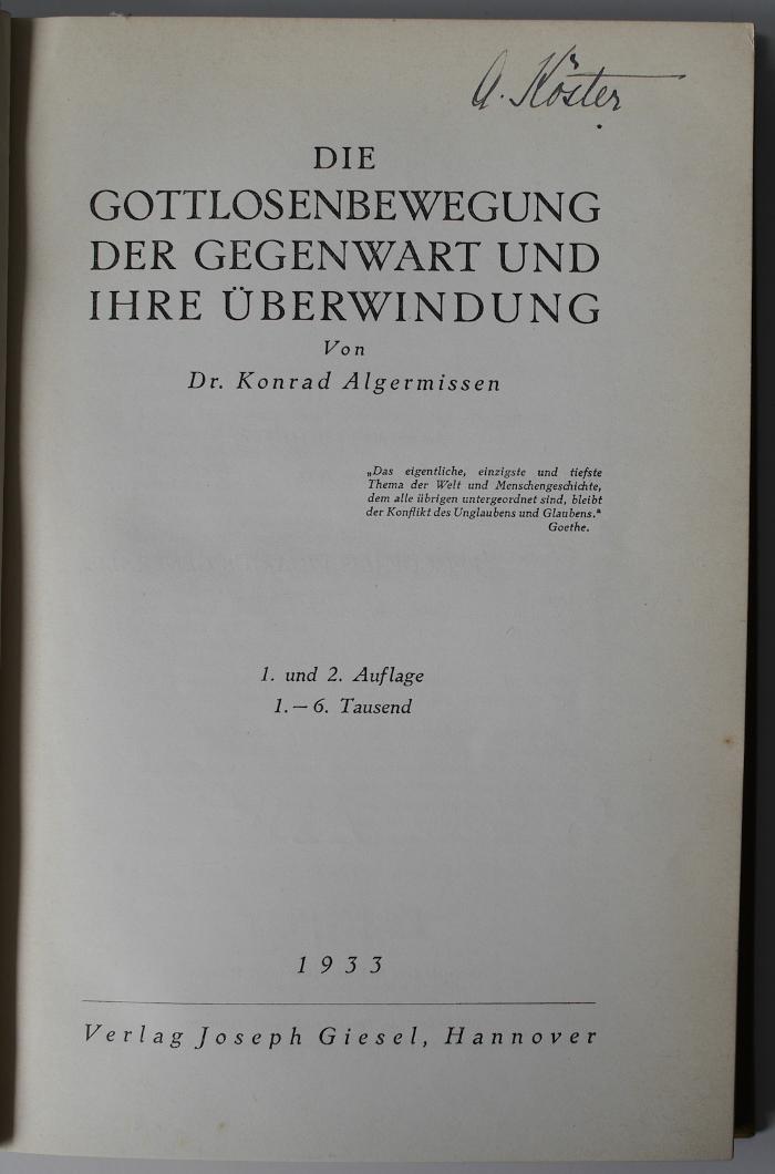 BG 3000 A395 : Die Gottlosenbewegung der Gegenwart und ihre Überwindung (1933)