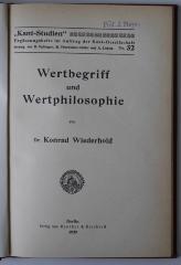 CC 7240 W644 : Wertbegriff und Wertphilosophie (1920)