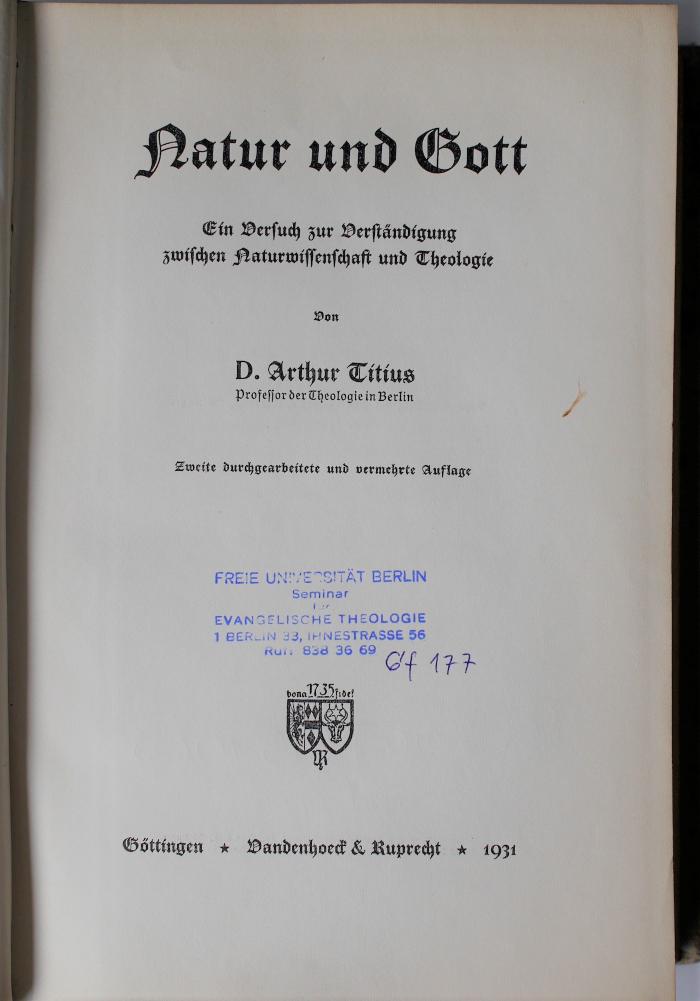 BG 3540 T619 N2(2) : Natur und Gott (1931)