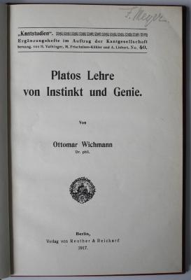 FH 28715 W635 P7 : Platos Lehre von Instinkt und Genie (1917)