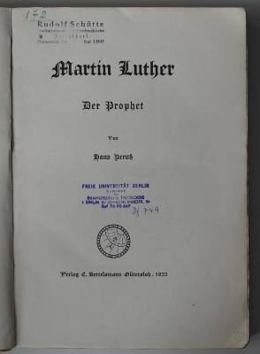 BH 1219 P943 : Martin Luther. Der Prophet (1933)