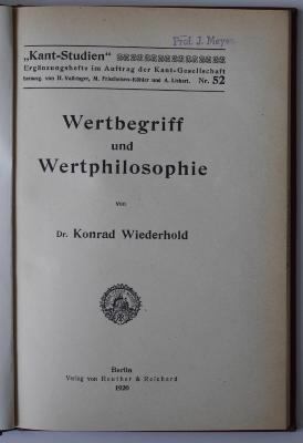 CC 7240 W644 : Wertbegriff und Wertphilosophie (1920)