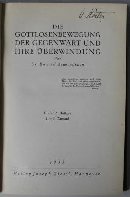 BG 3000 A395 : Die Gottlosenbewegung der Gegenwart und ihre Überwindung (1933)