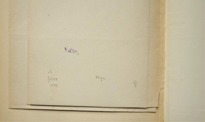 - (Müller, Amandus (Buchbinder)), Von Hand: Buchbinder; 'I/108 1943 Helga 11/8'. 