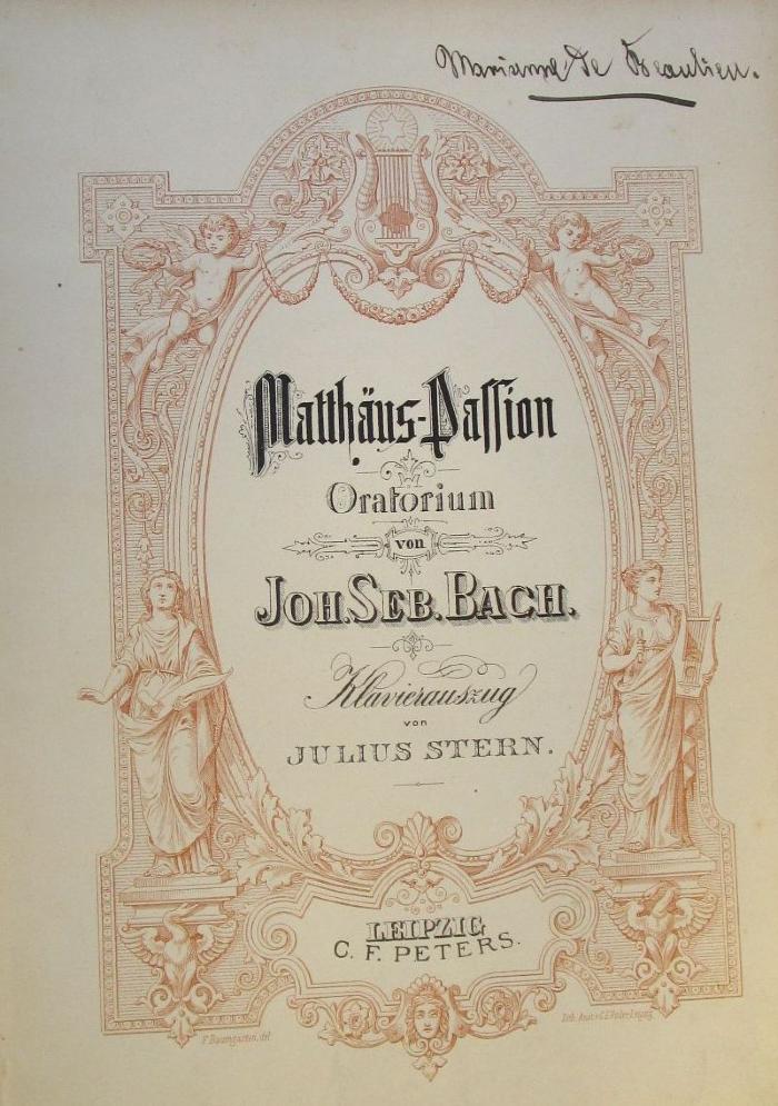  Matthäus-Passion. Oratorium von JOH. SEB. BACH.  (o.J.)