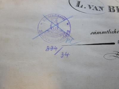 - (Stadtbücherei (Schöneberg, Berlin)), Von Hand: Wappen, Besitzwechsel; 'PL Stadtbücherei Berlin-Schöneberg 894 / 34'. 