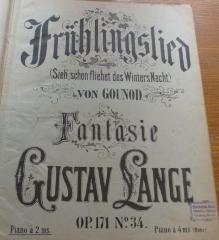  [Konvolut] Frühlingslied (Sieh', schon fliehet des Winters Nacht) von GOUNOD ; Fantasien über beliebte Lieder in Form von Salon-Compositionen in eleganter Spielart für das Pianoforte von GUSTAV LANGE ; MÉDITATION (AVE MARIA) sur le 1er Prélude de Piano DE J. S. BACH PAR CH. GOUNOD ; SONATE No. 2. Cdur für das Pianoforte von JOSEPH HAYDN ; FRANZ LISZT Neue praktische Ausgaben der KLAVIERWERKE ; MENUET aus Mozart's Sinfonie in ES für das PIANOFORTE; COMPOSITIONS DE I. J. PADAREWSKI ; Anton Rubinstein. ROMANZE (Es dur) Für Pianoforte zu zwei Händen ; Das Hexenlied von Ernst von Wildenbruch mit begleitender Musik für Orchester oder Pianoforte / The Witch-Song Musical recitation with Orchestra or piano von / by MAX SCHILLINGS ; À MADAME HENRIETTE ROSEN. SOUVENIR DE VARSOVIE. MAZURKA pour Piano par JULES SCHULHOFF ; EDITION SCHOTT EINZEL-AUSGABE. Tschaikowsky Op. 40 ;Oeuvres par TITO MATTEI ; Mondnacht auf der Alster WALZER von Oscar Fetrás [u.a.] (o.J.)