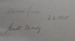 - (Berney, Arnold;Speier, Minni), Von Hand: Autogramm, Name, Datum; 'Minni Speier
Arnold Berney
7.6.1920'. 