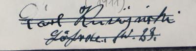 - (Rusijnski[?], Carl), Von Hand: Name, Ortsangabe; 'Carl Rusijnski[?] / Göhrde, SW[?] 23'. 