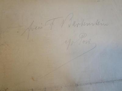 - (Bartenstein, F.), Von Hand: Widmung, Name; 'Frau F. Bartenstein : i/d Post[?]'. 