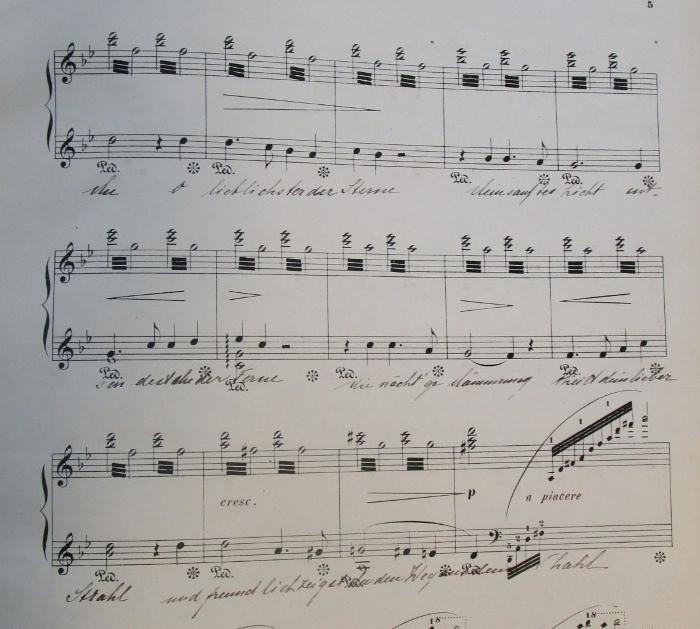 - (unbekannt), Von Hand: Annotation; 'o du mein hol-der Ab-bendstern [sic] Wohl grüsst ich immer : dich so gern. Vom Her-zen, daß sie nie ver- : rieth grüße se[durchgestrichen] sie wenn sie vor bei dir zieht Wenn sie entschwebt dem '. 