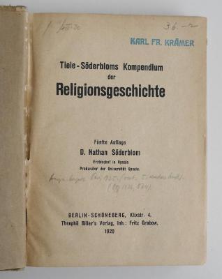 BE 1520 T562 G3D(5) : Tiele-Söderbloms Kompendium der Religionsgeschichte (1920)