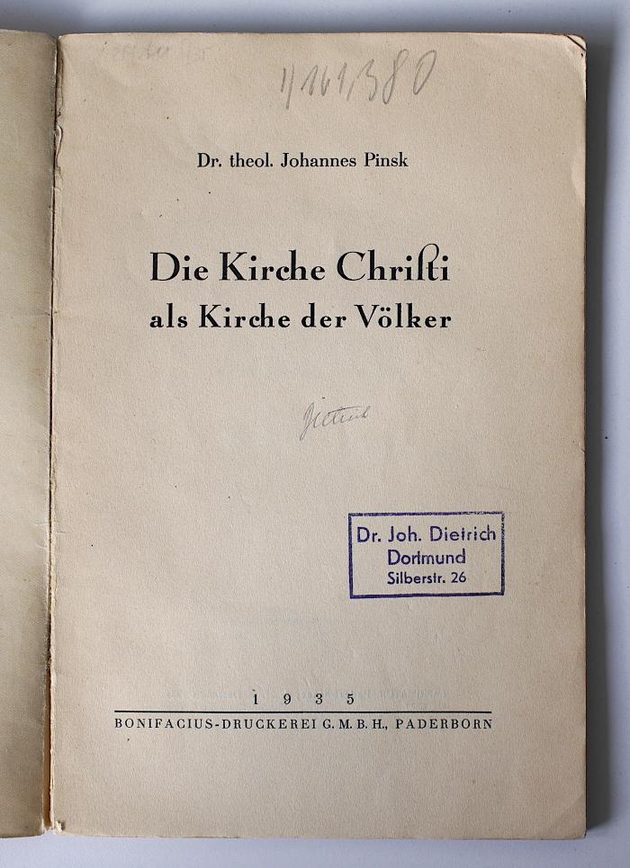 BO 5920 P658 : Die Kirche Christi als Kirche der Völker (1935)