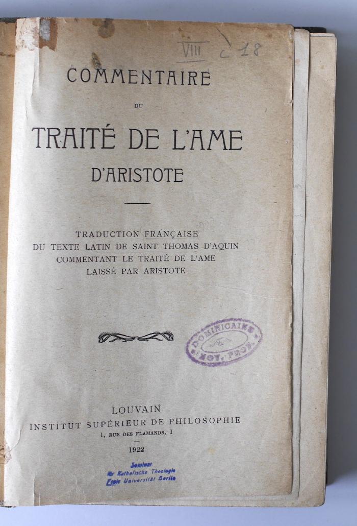 BN 2543 C734F.1922 : Commentaire du Traité de l’Ame d’Aristote (1922)