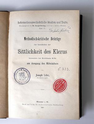 BO 5375 K77 : Methodisch-kritische Beiträge zur Geschichte der Sittlichkeit des Klerus besonders der Erzdiözese Köln am Ausgang des Mittelalters (1910)