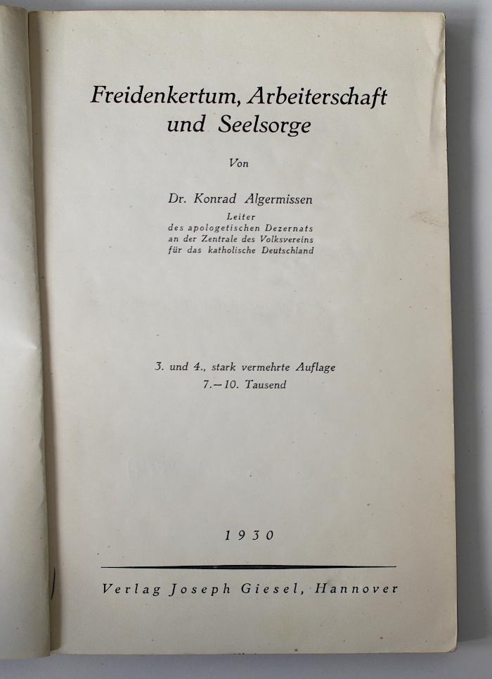 BT 2070 A395(4) : Freidenkertum, Arbeiterschaft und Seelsorge (1930)