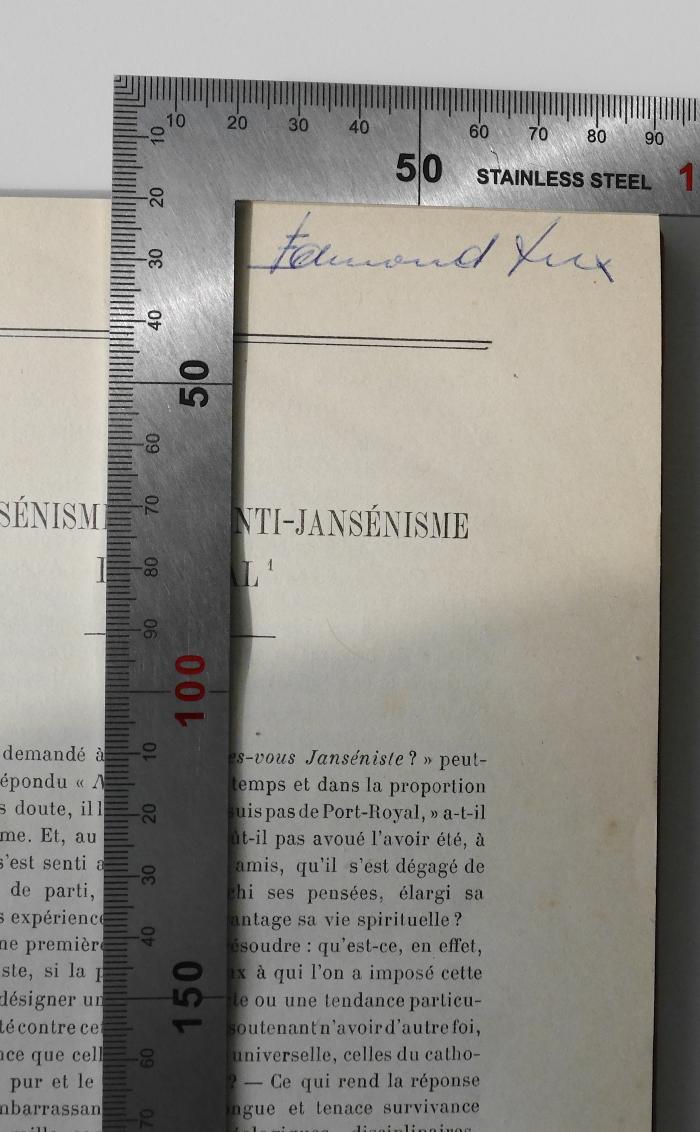 CF 6877 B654 : Etudes sur Pascal (1923);- (Lux, Edmond), Von Hand: Autogramm; 'Edmond Lux'. 