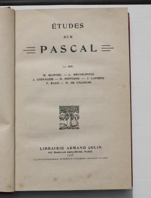 CF 6877 B654 : Etudes sur Pascal (1923)