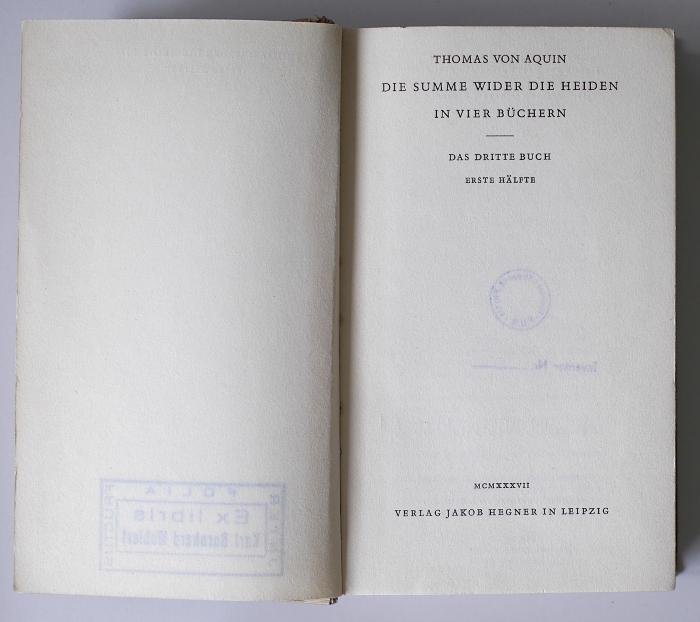 BN 2543 S955D.1935-3,1; 3,2; 4 : Die Summe wider die Heiden in vier Büchern. 3,1. 3,2. 4 (1937)