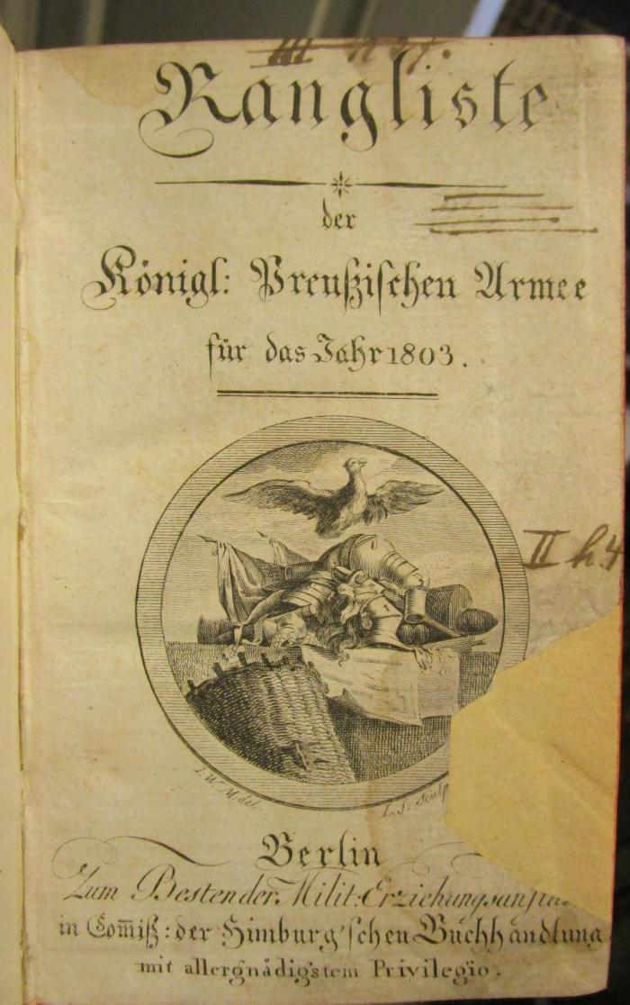 XVII 9325 1803: Rangliste der Königl. Preußischen Armee auf das Jahr 1803 (1803)