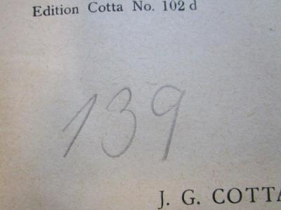 - (Bergungsstelle 139, Bibliothek des Herrn Gumal Bockhacker), Von Hand: Nummer; '139'.  (Prototyp)