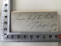 - (Stahl, Ernst), Von Hand: Widmung; 'Herrn Prof. Dr. Stahl Hochachtungsvoll V. (?)'. 