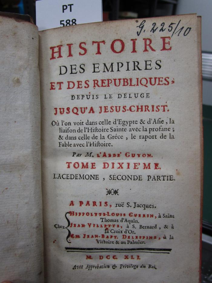 Histoire des empires et des républiques, depuis le deluge jusqu'à Jesu-Christ : Lacédémone, seconde partie. (1741)