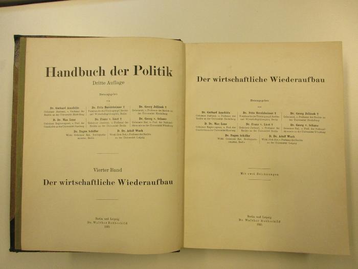 B 881a (?) : Handbuch der Politik. Der wirtschaftliche Wiederaufbau. (1921)
