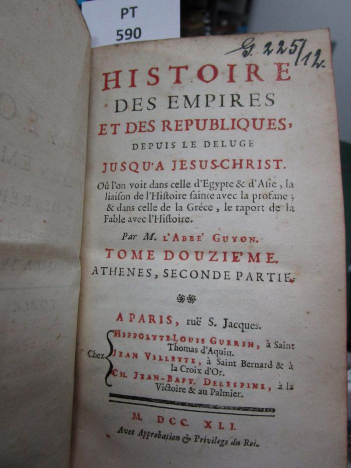  Histoire des empires et des républiques, depuis le deluge jusqu'à Jesu-Christ : Athènes, seconde partie. (1741)