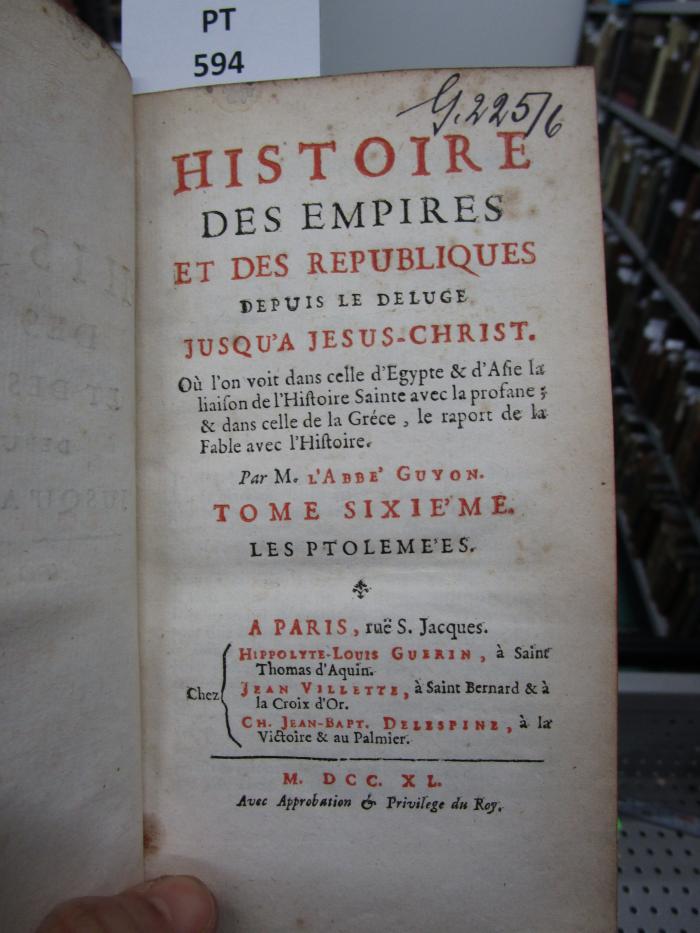  Histoire des empires et des républiques, depuis le deluge jusqu'à Jesu-Christ : Les Ptolemé'es. (1740)