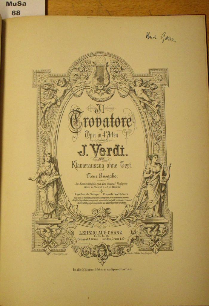  Il Trovatore : Oper in 4 Arten von J. Verdi Klavierauszug ohne Text ((o.J.))