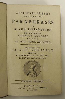 Rara M 129 : Desiderii Erasmi Roterodami Paraphrases In Novum Testamentum. 3. (1780)