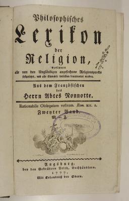 Rara M 150 : Philosophisches Lexikon der Religion. 2. M - Z (1777)