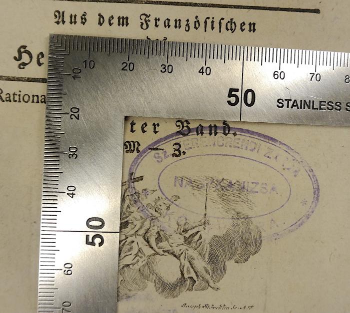 -, Stempel: Berufsangabe/Titel/Branche; 'Sz. Ferencrendi  Z... Nagykanizsa Könyvtara' (Prototyp);Rara M 150 : Philosophisches Lexikon der Religion. 2. M - Z (1777)