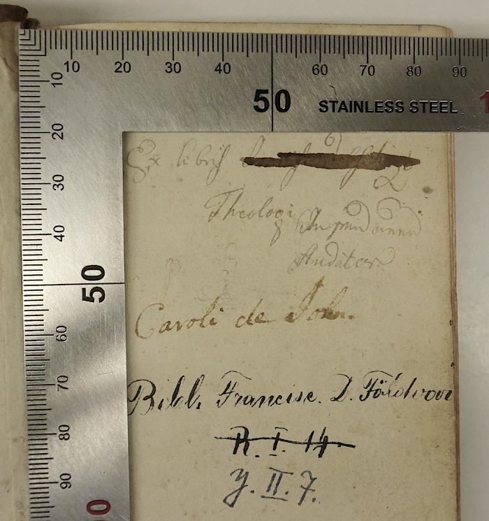 Rara M 127 : Institutiones philosophicae ad studia theologica potissimum accomodatae. 1-3 (1764);-, Von Hand: Exlibris; 'Ex libris ... Theologi ... Audator'