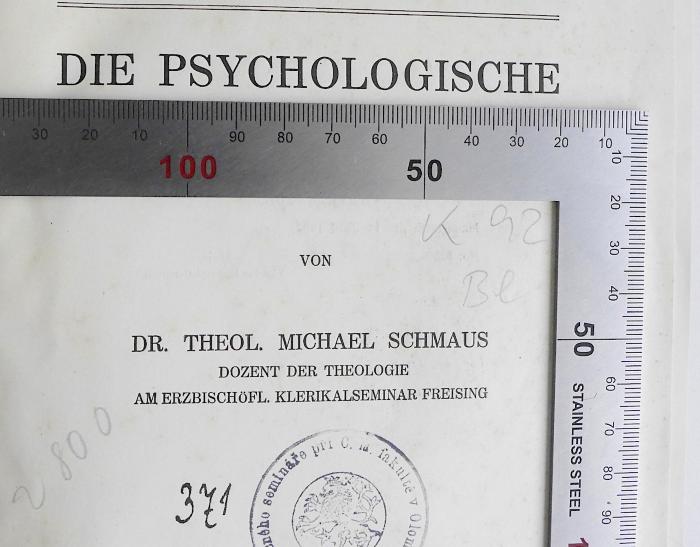 FX 350605 S347 : Die Psychologische Trinitätslehre des Hl. Augustinus (1927);-, Von Hand: Signatur; 'K 92 BL'
