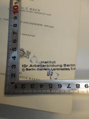 - (Institut für Arbeiterbildung Berlin-Dahlem), Stempel: Name, Nummer; 'Institut für Arbeiterbildung Berlin Berlin-Dahlem, Lentzeallee 7/9
U 7 (?)'. 
