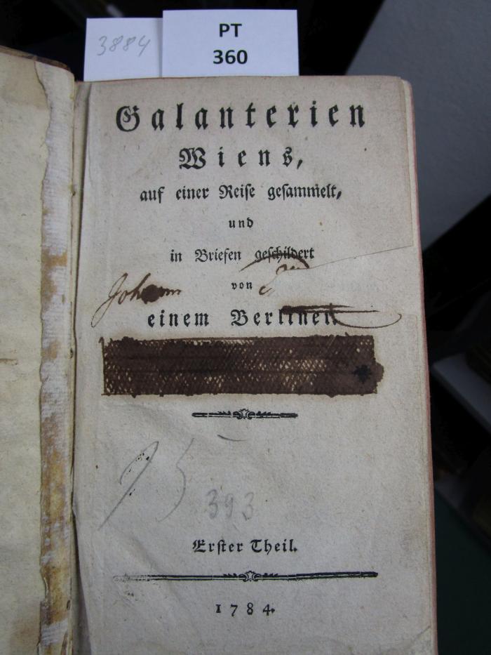  Galanterien Wiens, auf einer Reise gesammelt, und in Briefen geschildert von einem Berliner (1784)