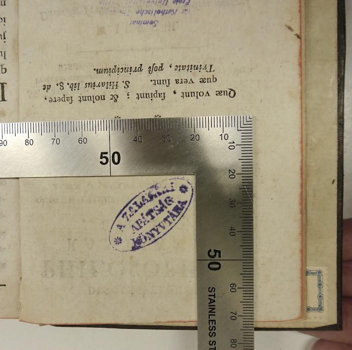 Rara M 147/Rara M 148 : Disquisitionum Philosophiae Kantianae Libri Duo. Libri I + II (1799);-, Stempel: ; 'A Zalavari Apátsag Könyvtara' (Prototyp)