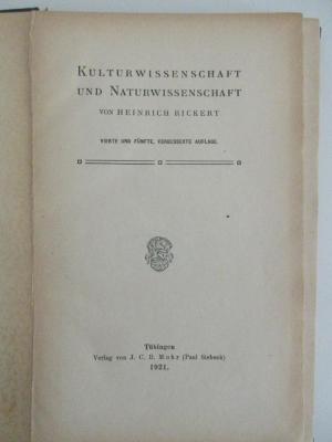 SH 968&lt;4 u. 5&gt; : Kulturwissenschaft und Naturwissenschaft (1921)