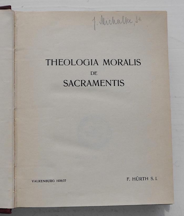 GB M 1602 : Theologia moralis de sacramentis (1926/27)