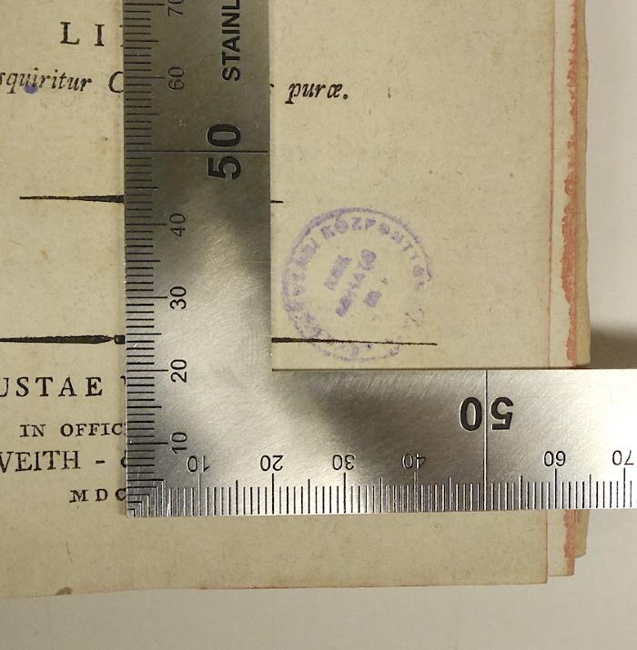 Rara M 147/Rara M 148 : Disquisitionum Philosophiae Kantianae Libri Duo. Libri I + II (1799);-, Stempel: Berufsangabe/Titel/Branche; 'A Nepkönyvtari Központtol Nem Adhato El!'