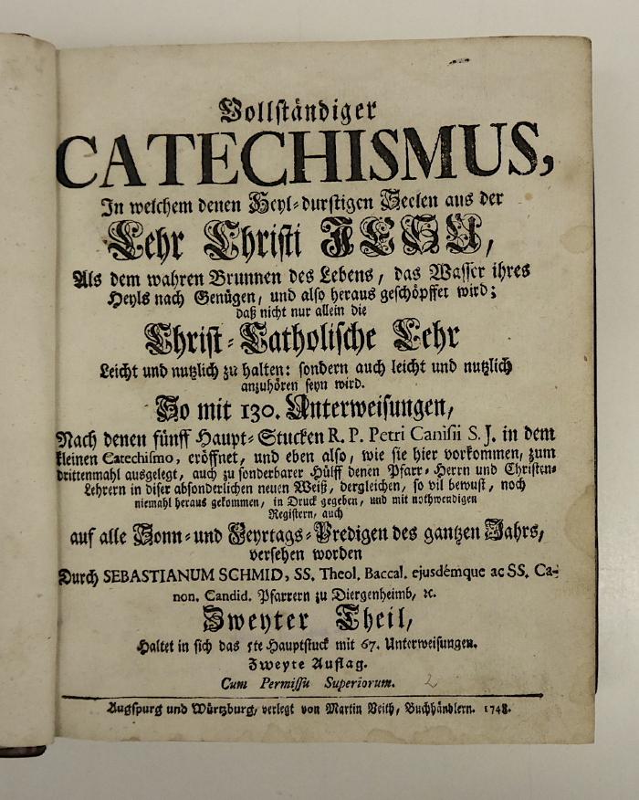Rara M 181 : Vollständiger Catechismus. 2. Haltet in sich das 5te Hauptstuck mit 67. Unterweisungen (1748)