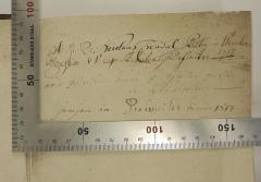 - (Prendal, Nicolaus), Von Hand: Name, Ortsangabe, Datum, Berufsangabe/Titel/Branche; '[A:R:D:][?] Nicolaus Prendal, Pastor in Weicherdingen[?] … 17..'. 