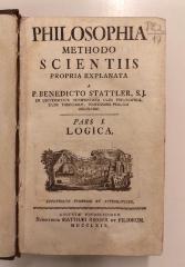 Rara M 201 : Philosophia Methodo Scientiis Propria Explanata. Pars I. Logica (1769)