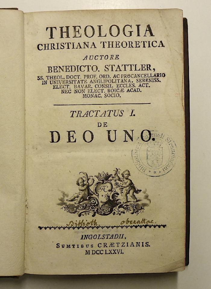 Rara M 257 : Theologia Christiana Theoretica. 1. De Deo Uno (1776)