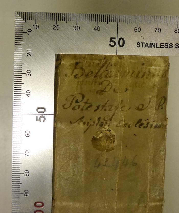 Rara M 321 : Tractatvs De Potestate Svmmi Pontificis In Rebvs Temporalibvs, Aduersus Gvlielmvm Barclaivm (1611);-, Von Hand: Notiz, Signatur; 'Bellarminus De Potestate S.P.  Scriptor Ecclesias: 42446'