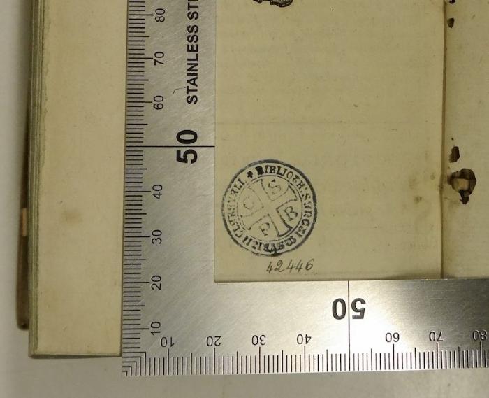 Rara M 321 : Tractatvs De Potestate Svmmi Pontificis In Rebvs Temporalibvs, Aduersus Gvlielmvm Barclaivm (1611);-, Stempel: Name, Emblem, Signatur; 'Biblioth: Sancti Mauritii Clarauali [?] CSPB  DVPLEX [/] 42446';-, Stempel: Name, Emblem; 'Biblioth: Sancti Mauritii Clarauali. CSPB' (Prototyp)